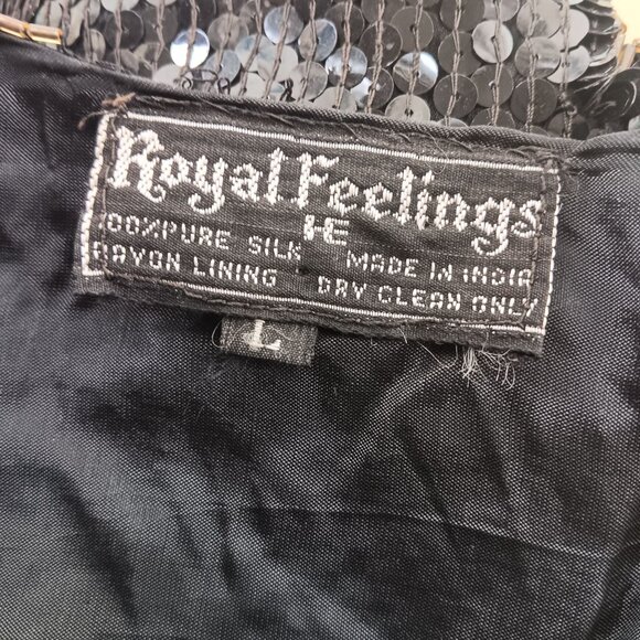 Large Vintage Sequin Floral Embellished Top Silk Sequined Black & Gold 90s - Picture 8 of 8